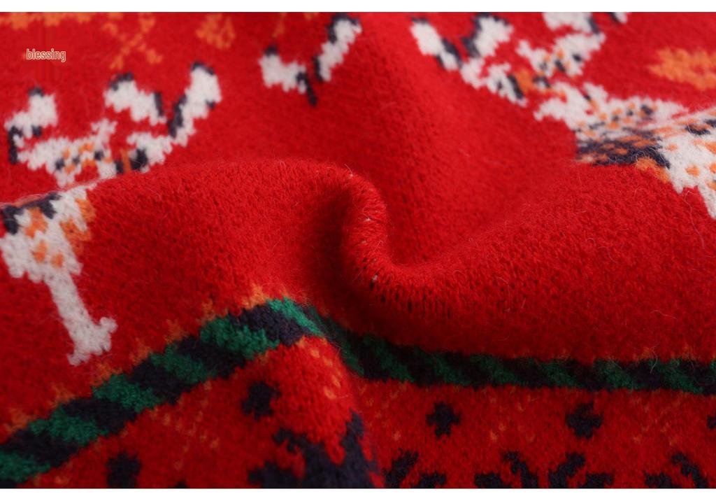 Girls' Stylish Red Christmas Sweater - Thickened for Winter 2026