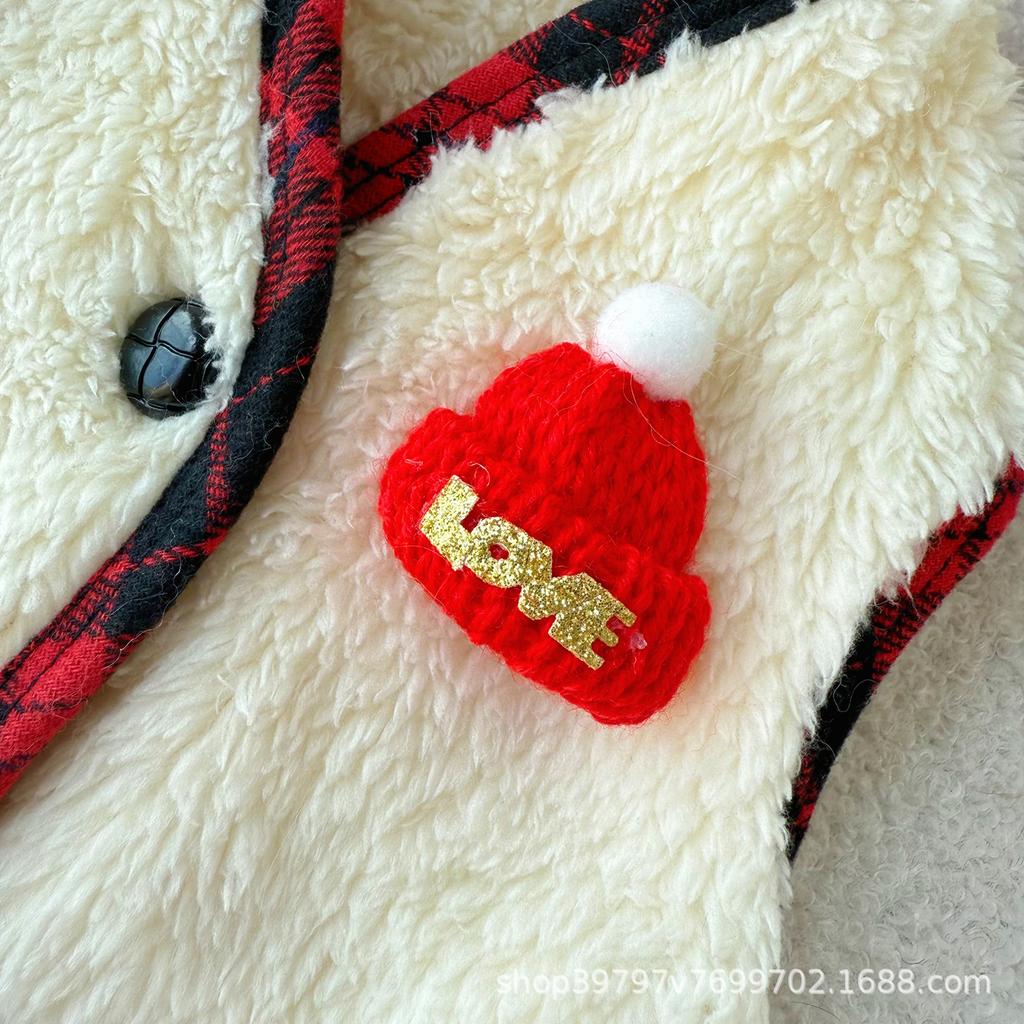 Christmas Wind Cat Clothes Autumn and Winter Warm Thickened Double-sided Velvet Cardigan Vest Dog Clothes