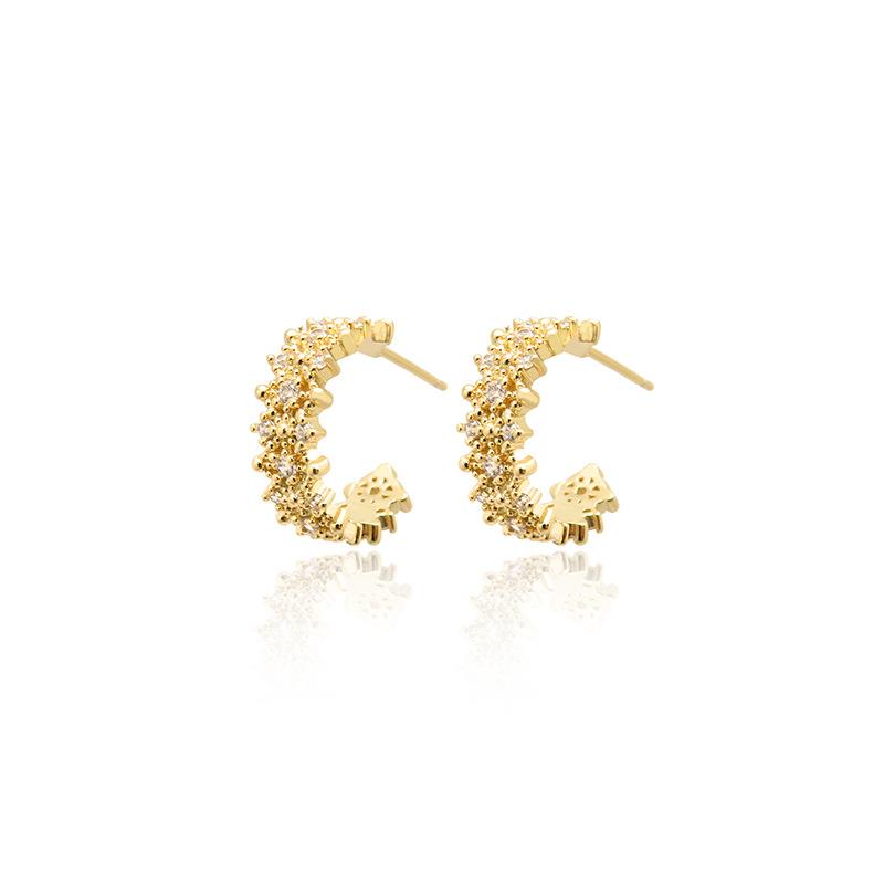 C-shaped Earring Needle Korean Cool High-end Elegant Fashion Avant-garde Super Flash Zircon Earrings Stylus