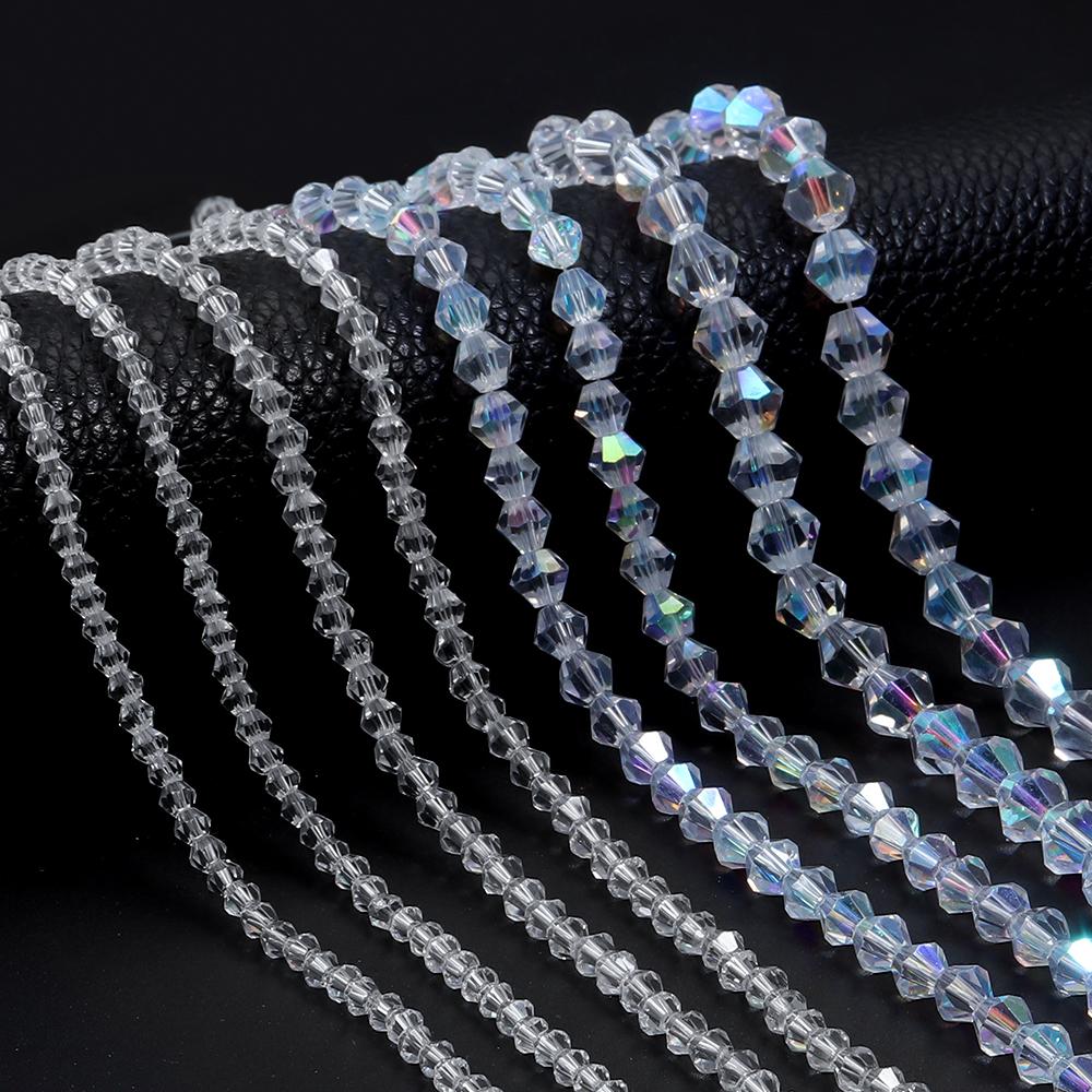 1String 3/4/6/8/10mm Transparent AB Color Crystal Beads Round Square Loose Spacer Glass Beads For DIY Bracelet Necklace Jewelry