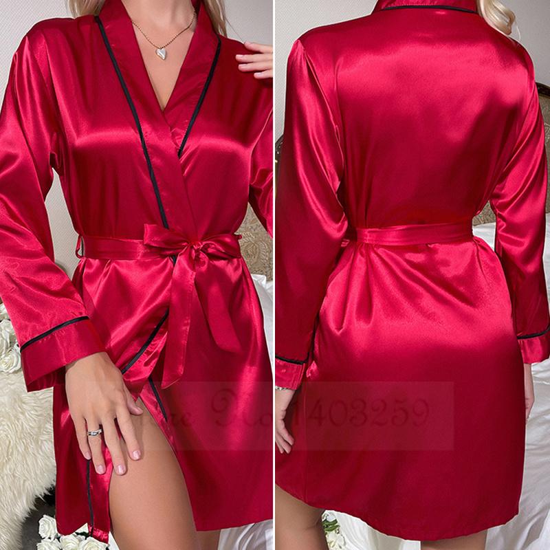 Růžová nevěsta Družička Svatební župan Jaro Léto Žena Noční prádlo Kimono Župan Župan Volné Běžné Saténové Domácí Šaty Společenské oblečení