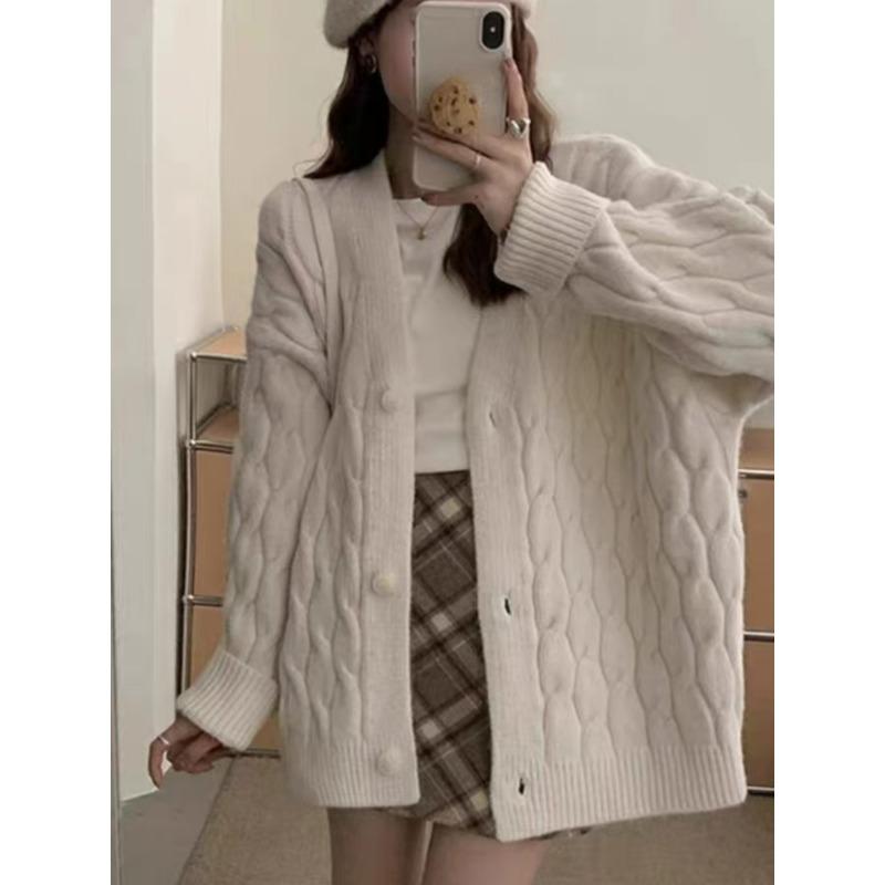 YYFS Women's Fashion Casual Fall Winter Solid Color Print Long Sleeve V-Neck Sweaters