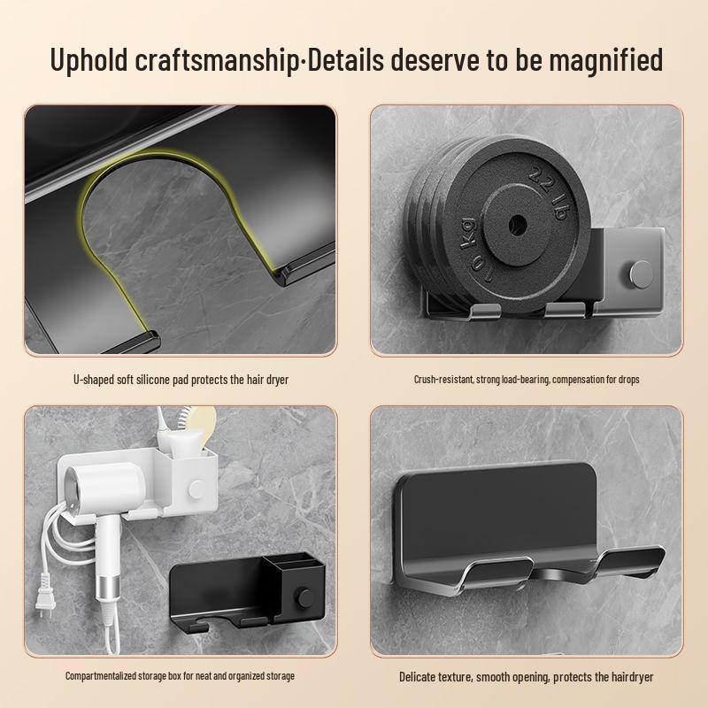 Wandmontierter Haartrockner-Organizer ohne Bohren - Hochbelastbares Badezimmerregal
