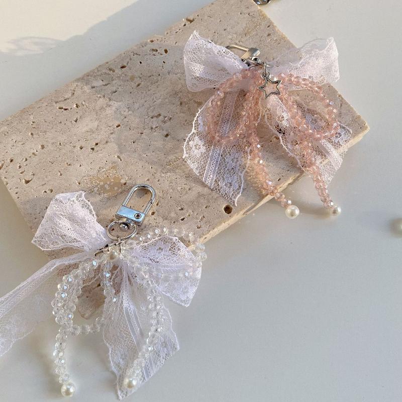 Y2K Aesthetic  Lace Bow Keychain Ins Sweet Bow Keyring Bag Pendant Delicate Backpack Hanging Decoration Gifts
