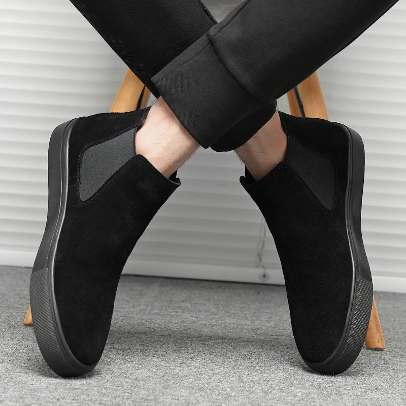 Übergröße Herren Casual Chelsea Boots Schwarz Tide Kuh Wildleder Flache Schuhe Herbst Winter Stiefel Party Bankett Knöchel Botas Hombre