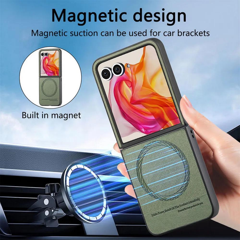 Funda de Cuero de Lujo Color Sólido para Motorola Razr 60 50 40 Ultra 5G Carga Inalámbrica Suave a Prueba de Golpes Protege Cubierta Trasera