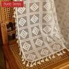 1PC Nuan Series Farmhouse Geometric Lace Oven Skirt Tassel Edge Insulated Decoration Oven Door Curtain for Kitchen Home Decor