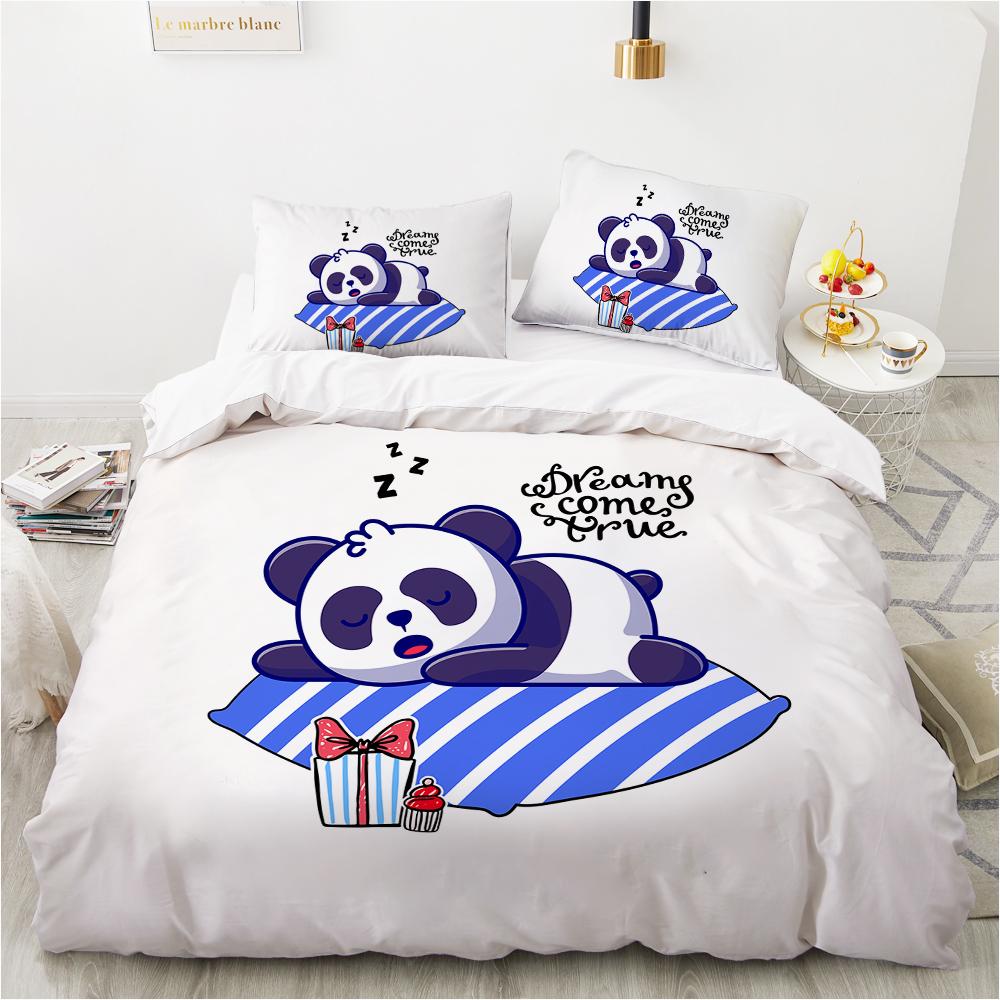 Cartoon Panda Children's Bedding Set For Kids Baby Girls Pink Duvet Cover Set Pillow Case King Size Soft 2/3pcs Twin Quilt Cover
