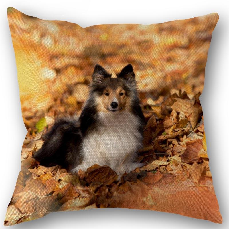 New Custom Dog Sheltie Pillowcase Cotton Linen Fabric Square Zipper Pillowcase 45X45cm Wedding Decorative Pillow Cover