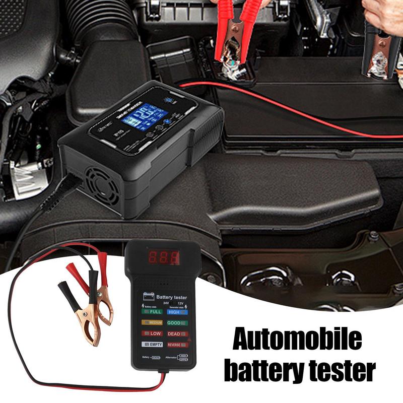Auto Battery Tester 12V/24V Automotive Battery Diagnostic Tool Automotive Load Tester Indicator Electrical Tools With LCD Displa