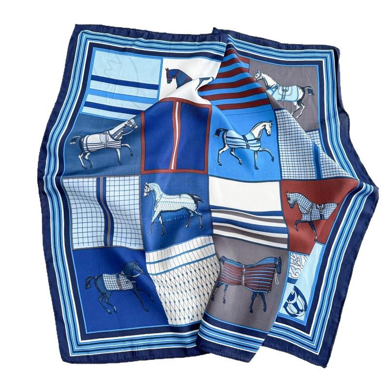 New Fashion Big-name Orange Horse Printing Square Scarf Simulation Silk Texture Scarf Women Wear 71 * 71 Silk Scarf