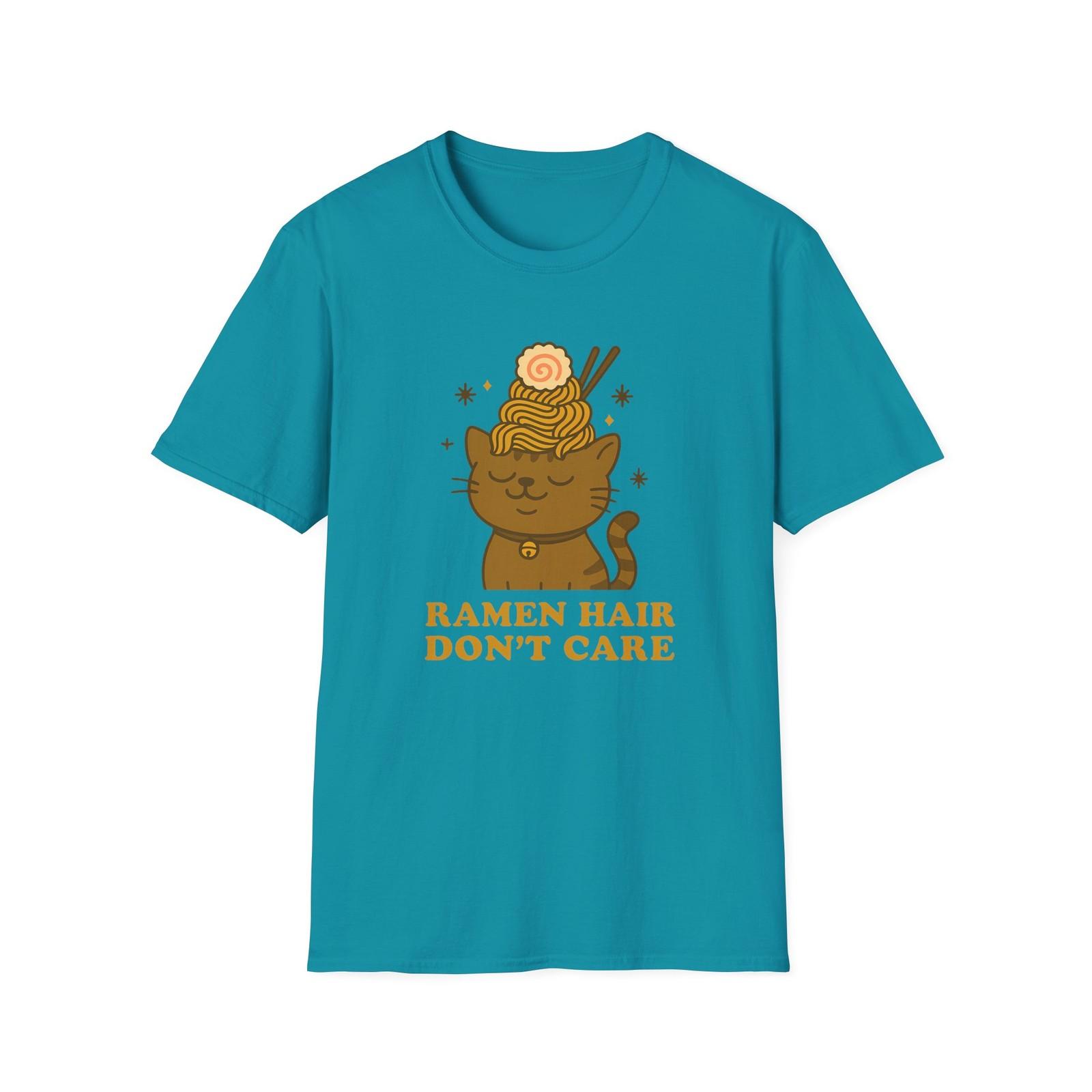 Unisex Softstyle T-Shirt Mens Womens Tees Top Ramen Hair Don’t Care Funny Cat Noodle Bowl Food Tee XL