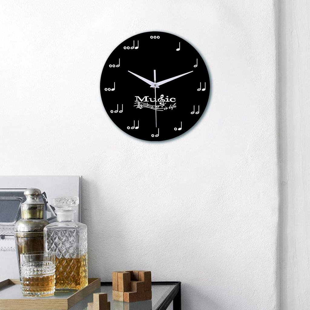 Creative Wall Clocks Musical Note Silent Clock Black / White Decorative Wall Clock for Kids Adult Students Room Home Office School Decor (1#Black