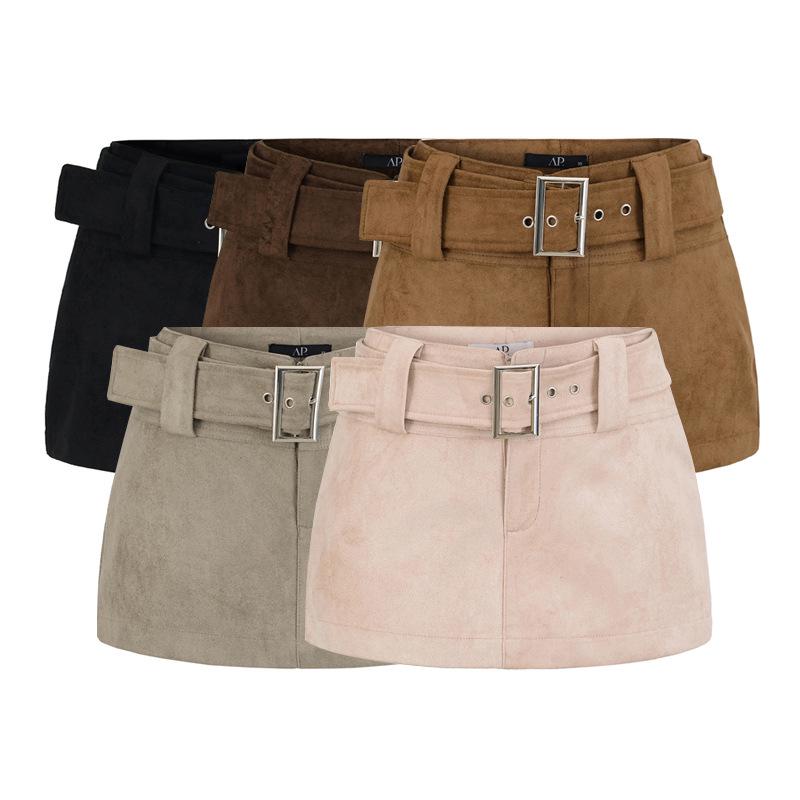 2025 Autumn Winter Suede Mini Skirt with Belt: Anti-Exposure, Slimming, Hip-Hugging Design