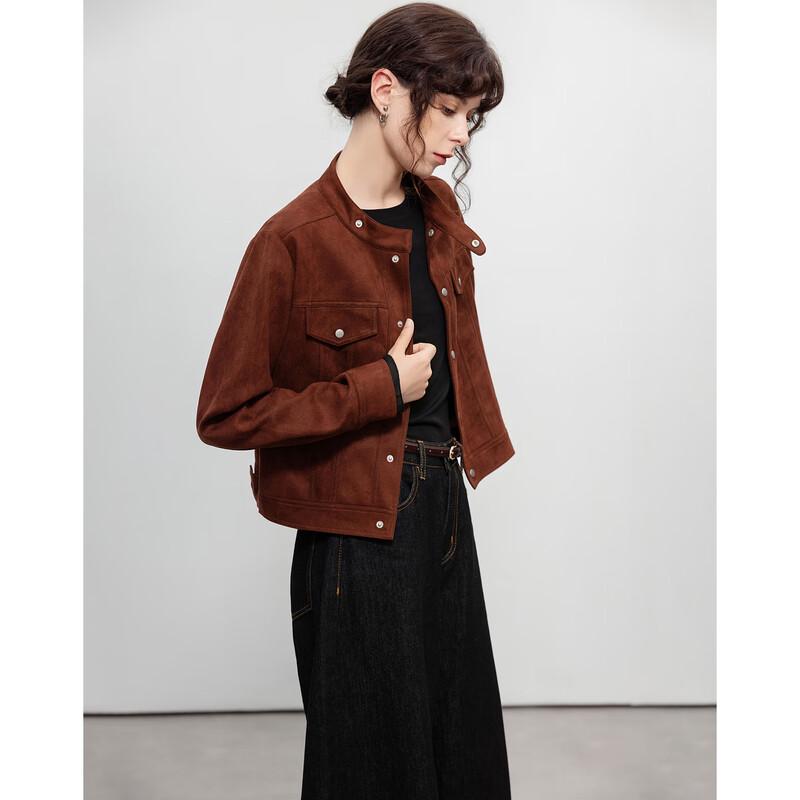 Women's Retro Suede Stand Collar Short Jacket