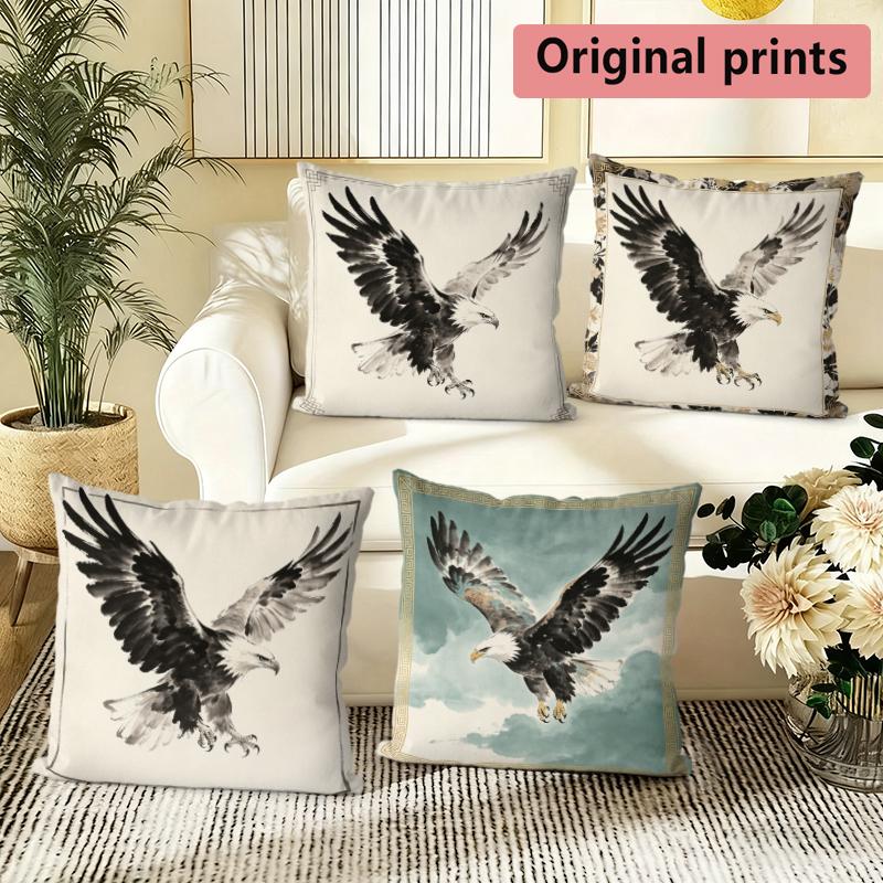 Vintage Watercolor Eagle Throw Pillow Covers Pattern Cushion Cover Suitable For Sofa Bedroom Car Pillow Cover
