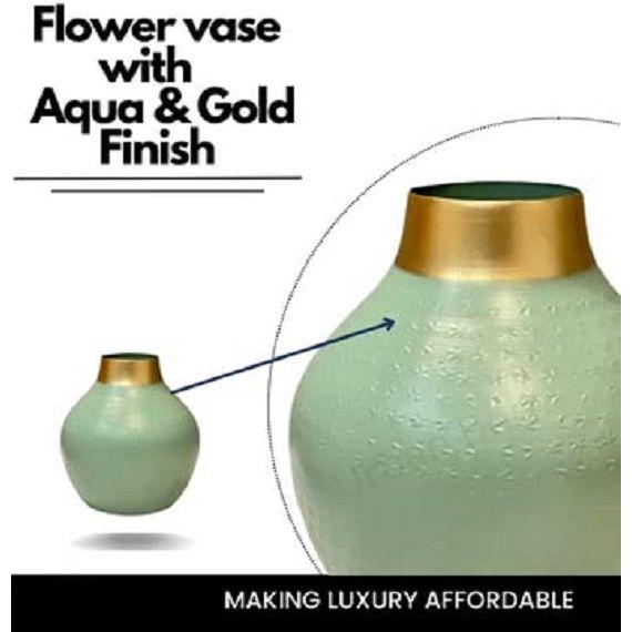 Cast Iron Metal Flower Vase for Home Decor and Living Room Vintage Antique Decor (Aqua)