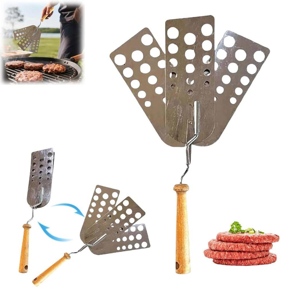 

Expandable Hot Meat Patty Scraper Ergonomic Three-panel Design Grill Tool Outdoor Cooking BBQ Spatulas