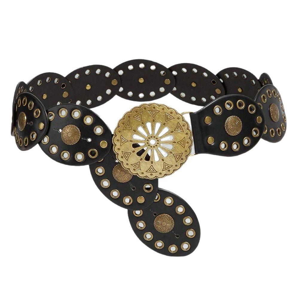 Round Hollow Out Belts Metal Ethnic Style Waistband Western Style Cowboy Belts  Waist Accessories