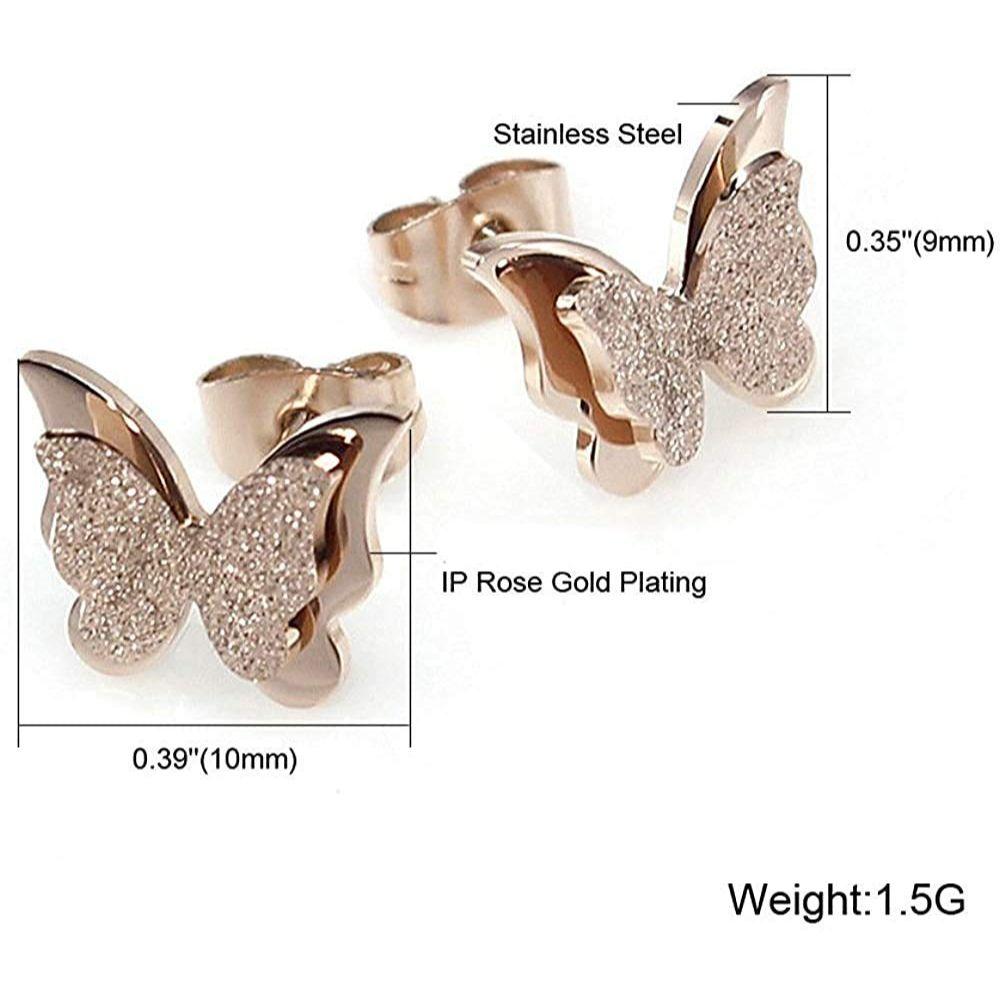 Jewellery Stylish 18k Rose Gold Plated Butterfly Necklace Jewellery Set for Women and Girls