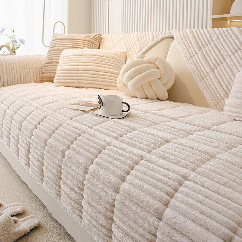 Nowy Pokrowiec na Sofę z Polaru Mlecznego Zimowy Pogrubiony Antypoślizgowy Prosty Rząd Poduszka Siedziska Transgraniczny Poduszka na Sofę