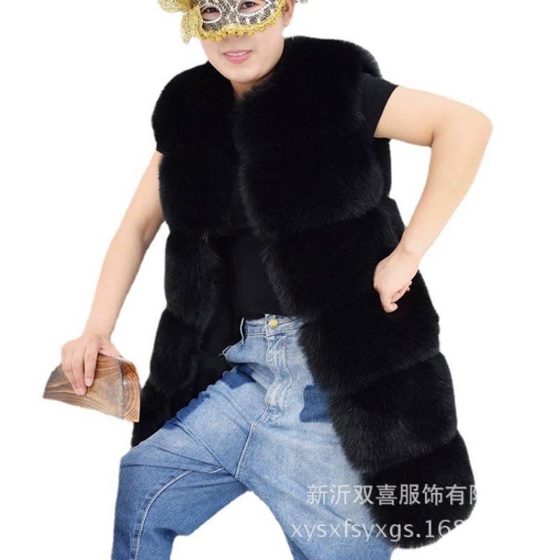 Autumn and Winter New Slim-fit Fur Vest, Women's Medium and Long Artificial Fur Warm Imitation Fox Fur Vest