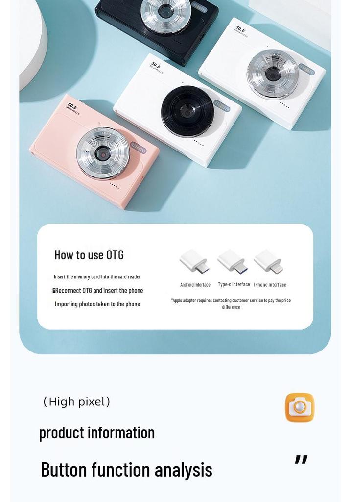 Retro Digital Camera 50MP HD Selfie Student Portable Card Camera