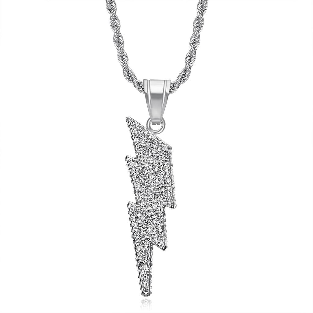 2026 Jewelry 18K Gold Plated Full Diamond Lightning Pendant Necklace Men's Jewelry Accessories