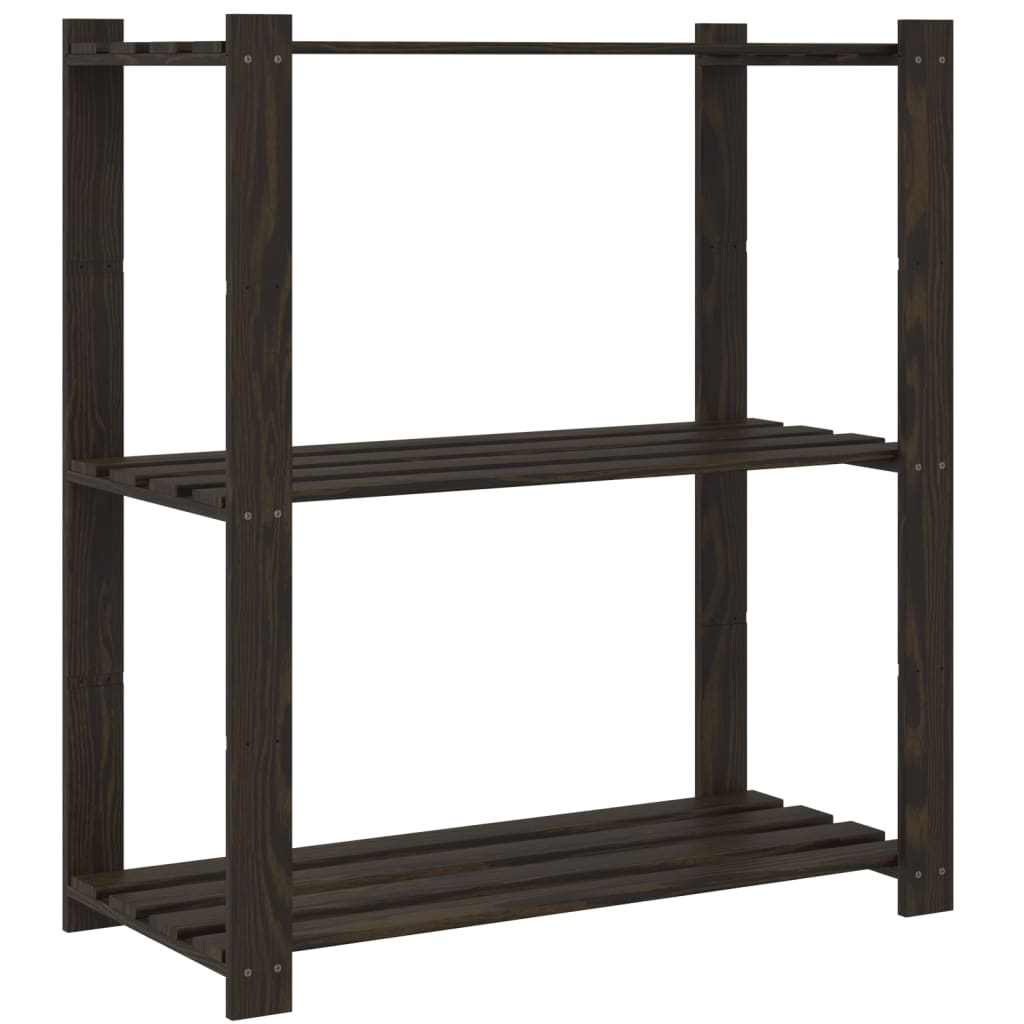 Storage Rack with 3 Shelves Black 80x38x90 cm Solid Pine Wood