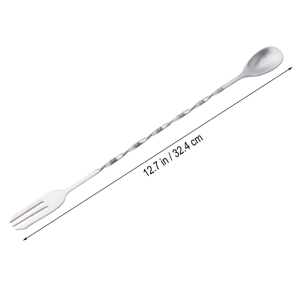 32Cm Stainless Steel Bar Spoon Mixing Fork Swizzle Stick for Cocktails Tea Drinks Easy to Clean Dishwasher Safe