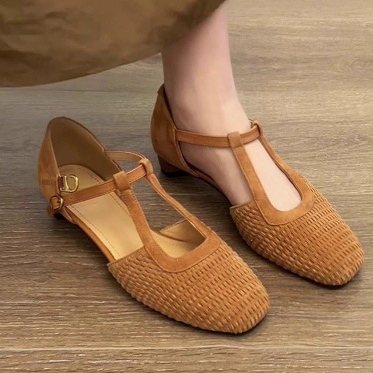 Fashion New Fashion Women's Hollow-out Cow Leather Narrow Band T-strap Flats Sandals Round Toe High Quality Casual Shoes Zapatos Mujer