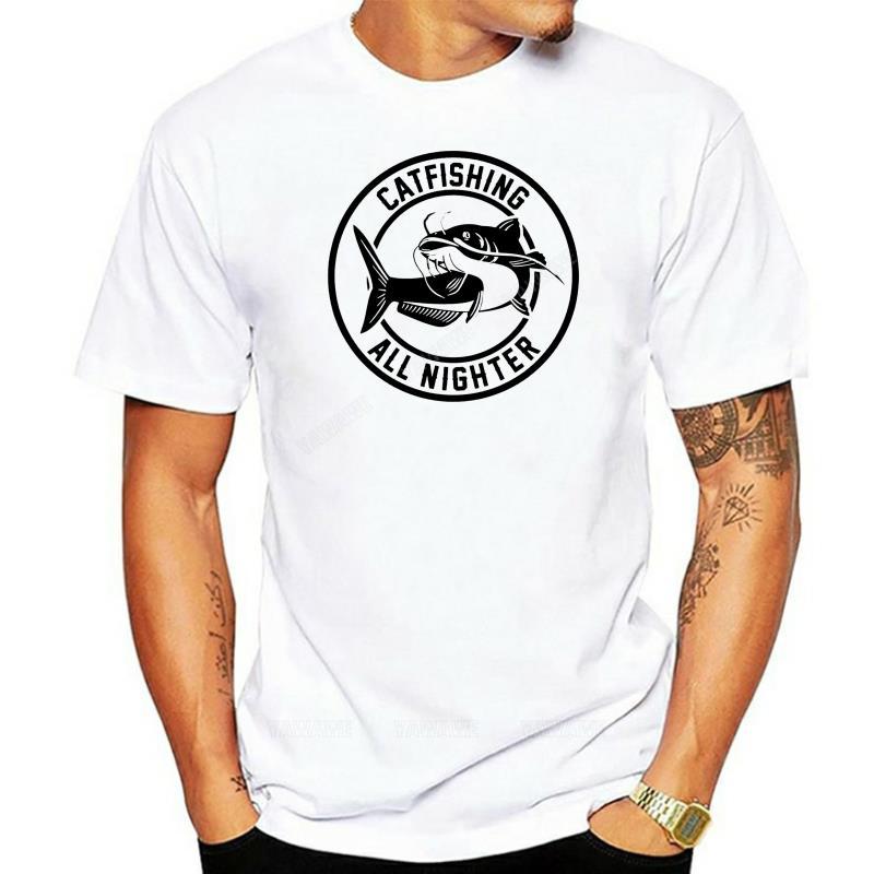 summer Oneck tshirts Catfish t shirt Mens unisex fishing teeshirt All night fishing Fishing casual brand tee shirt cotton top S