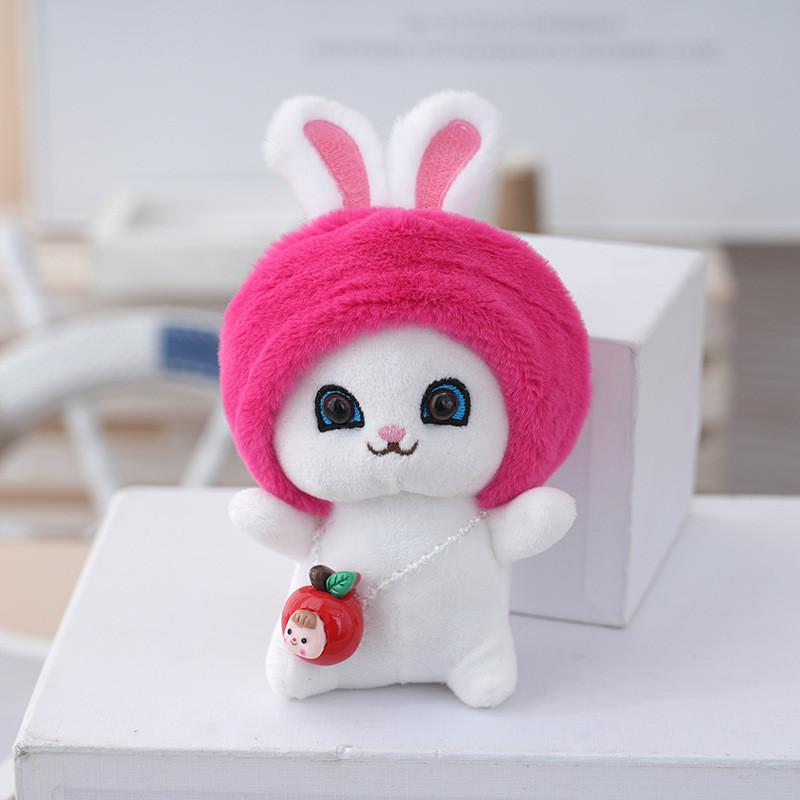 Rabbit Soft Fluffy Doll With Fruit Hat Keychain For Girls Cute Animal Stuffed