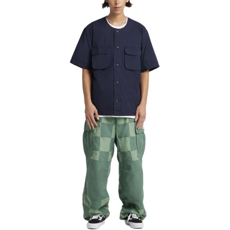 Vans OTW SS24 Single Button Loose Casual Round Neck Work Woven Short Sleeve Shirt Unisex Shirts Dark-Blue VN000GVTCIE