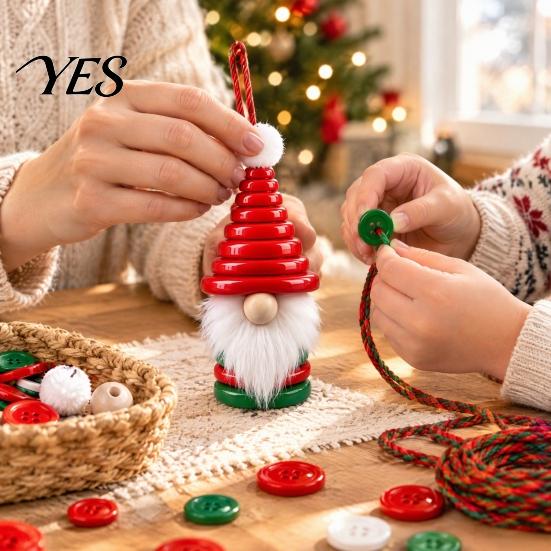 DIY Ornament Making Set Christmas Button Pendant Craft Kit for Kids Adults, Handmade Santa Hat/Bell/Gnome/Wreath Hanging Kindergarten Project