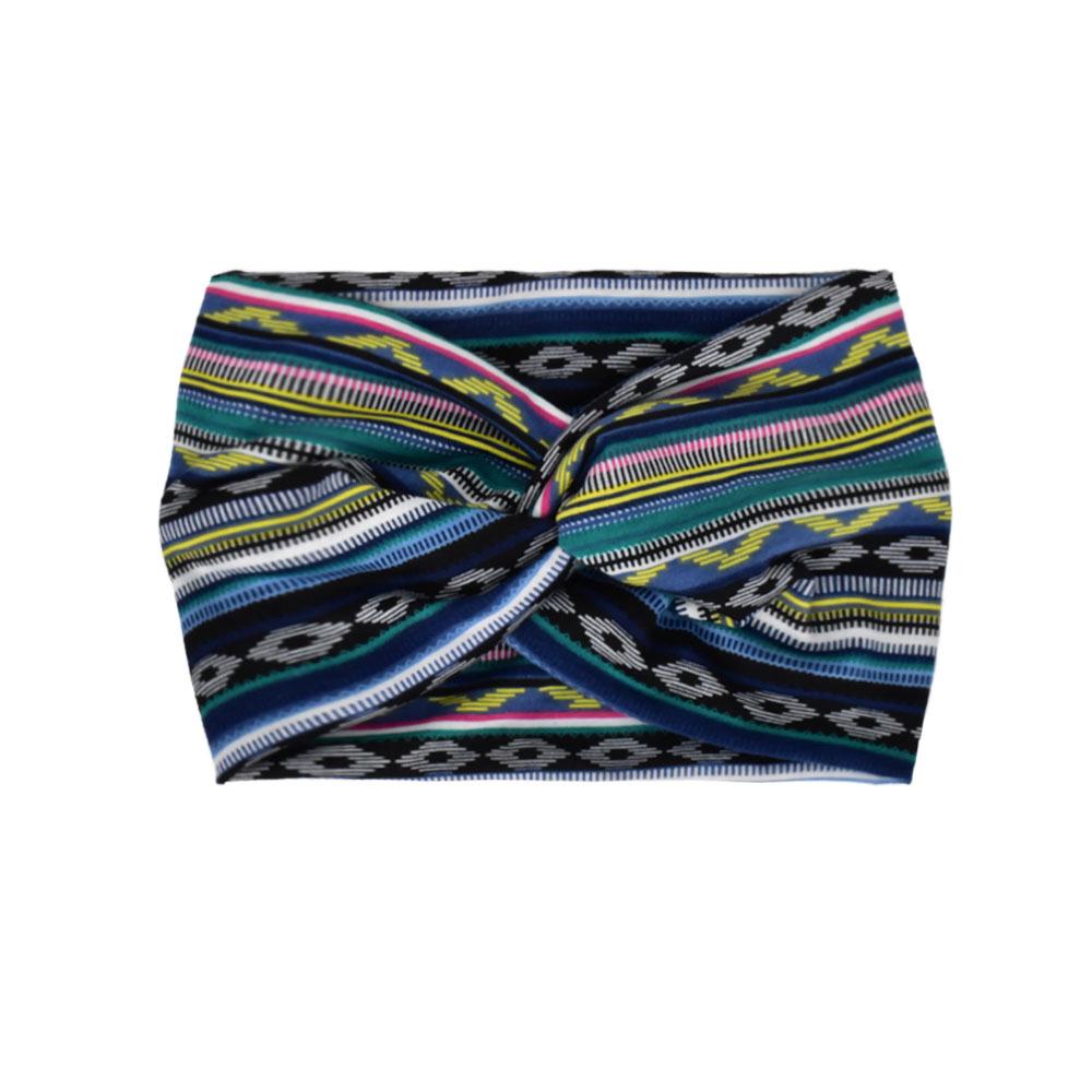 Faixa de cabeça elástica de ioga boêmia europeia e americana – acessório esportivo de cabelo com estampa cruzada de aba larga para mulheres