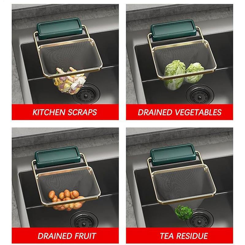 Küchenspüle Abfallrost Küchenspüle Sieb mit Filtergewebebeutel Spülschwamm Organizer Halter Sieb für Lebensmittelabfälle Abfluss
