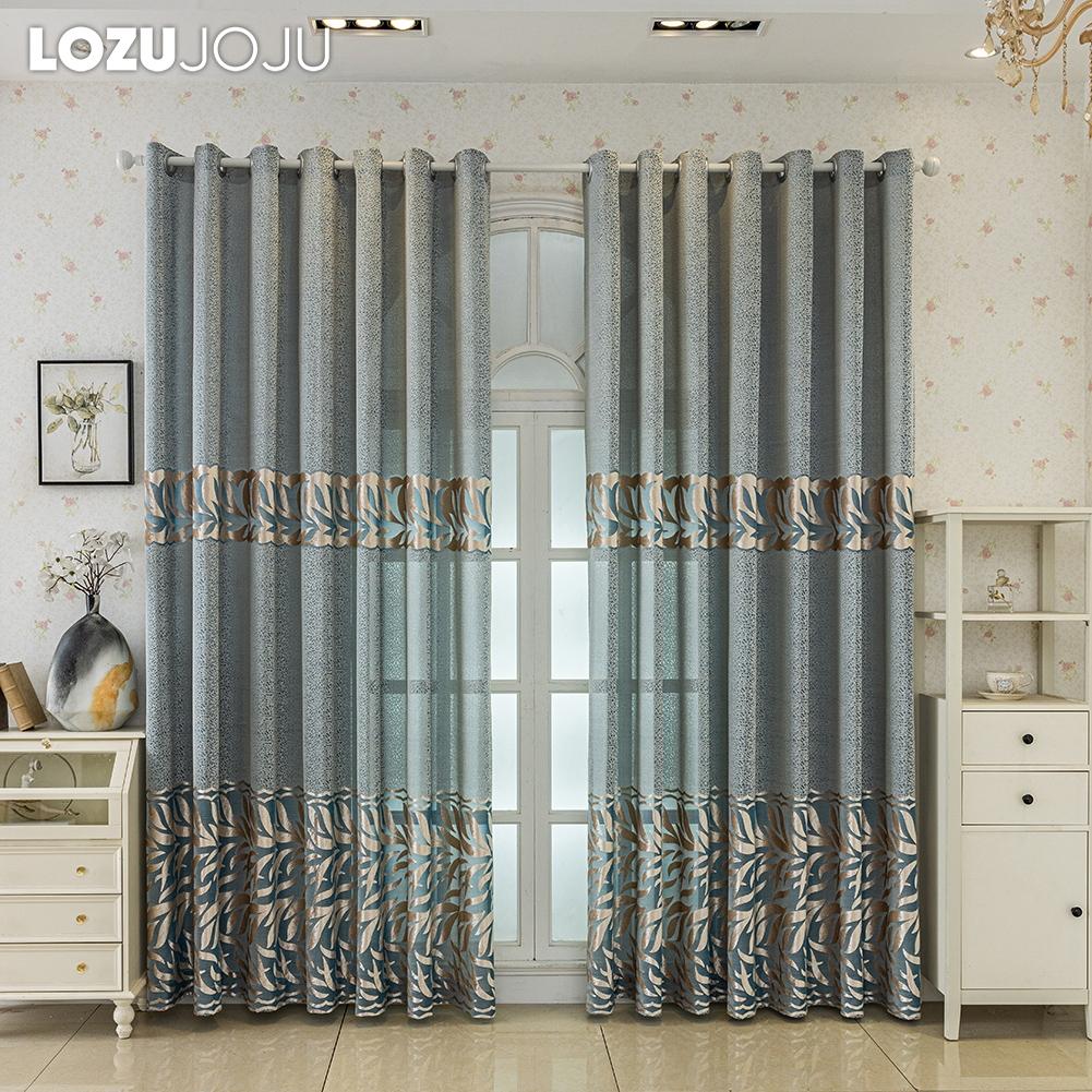 1PC LOZUJOJU Advanced European 40-70% Blackout Blue and Gray Jacquard Curtains for Living Room Bedroom Home Decor