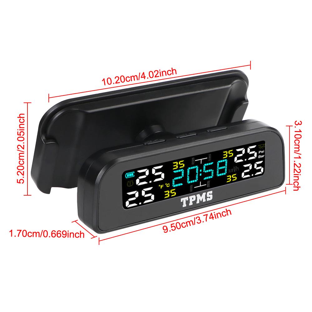 0-3.5Bar Digital Clock Car Tire Pressure Monitoring System Solar USB TPMS Rotating Holder T12 Temperature Warning Fuel Save