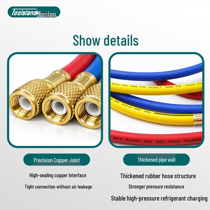 Toolsland 3-Meter AC Refrigerant Charging Hose