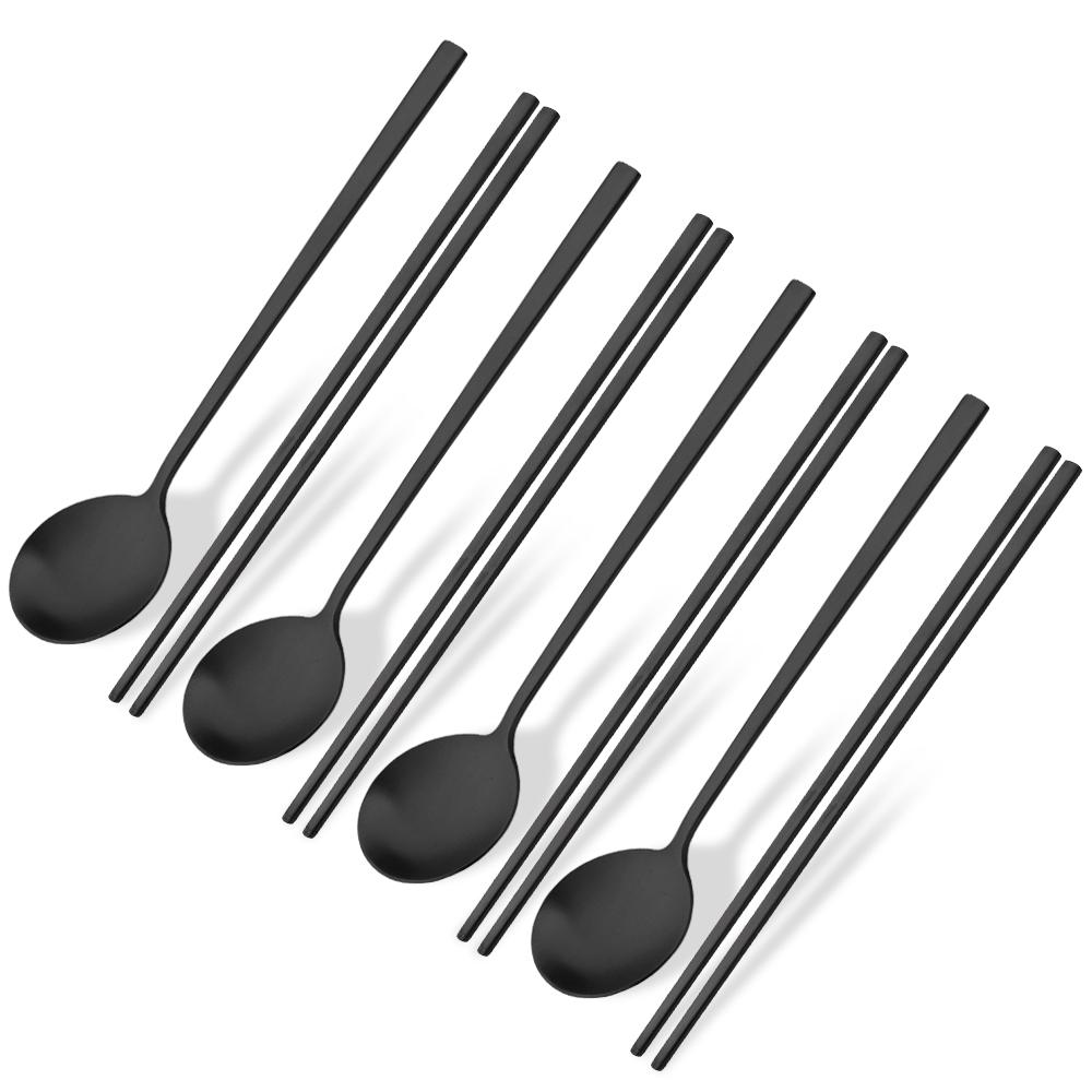Matná sada příborů z nerezové oceli Sushi tyčinky Večeřové lžíce Sada 8 ks Nádobí Korejské hůlky Dezertní lžíce Sada příborů