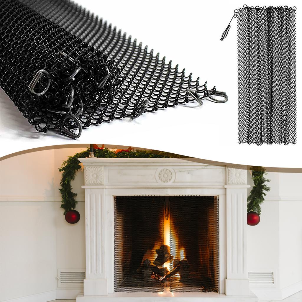 2Pcs Fireplace Mesh Screen Curtain Heat Resistant Fireplace Guard Curtain Sturdy Metal Screen Protection Tool Spark Guard Mesh