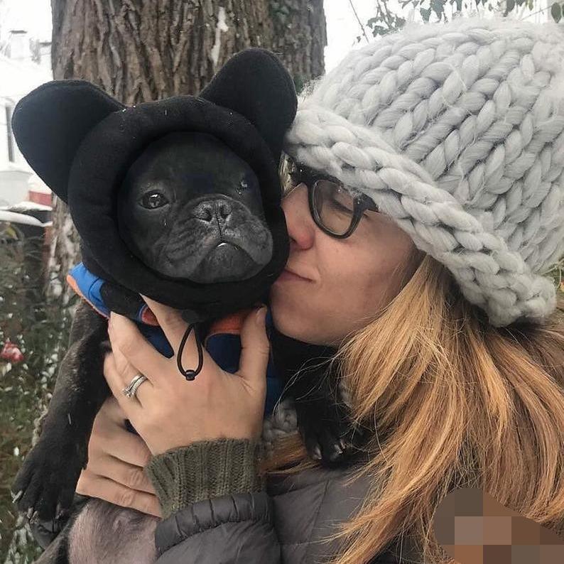 Niedliche Hunde Fleece Fledermausmütze Weich Warm Verstellbar Französische Bulldoggen Wintermützen Haustierbedarf