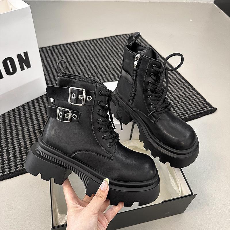

Thick-soled 2025 spring and autumn round head retro Martin boots women s new thick heel British style big yellow boots lace-up locomotive short boots 39