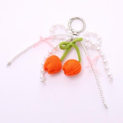 Creative Wool Crocheted Tulip Key Ring Ins Cute Girl Pearl Chain Keychain Handmade Knitted Bag Pendant  Jewelry Gift