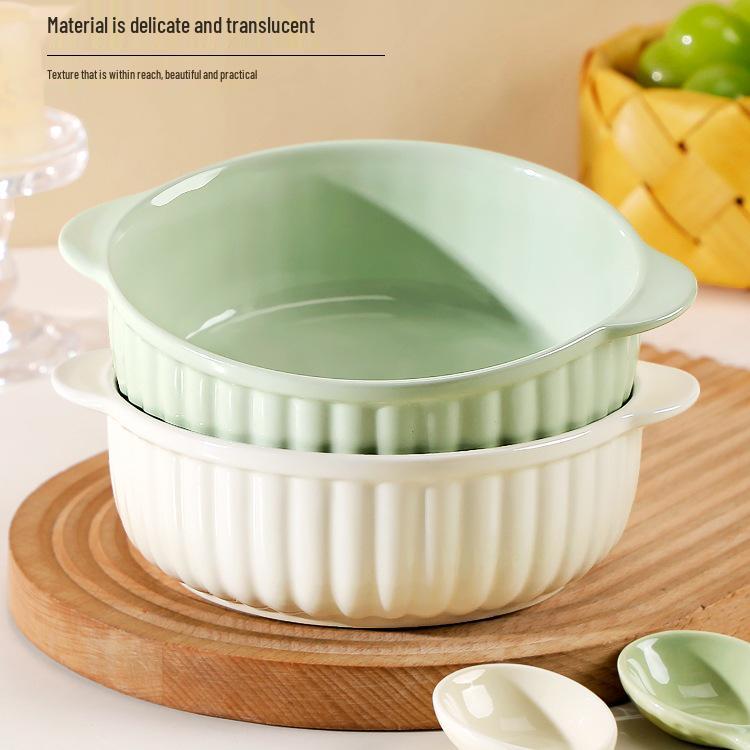 Dual-Ear Ceramic Multipurpose Bowl: Ideal for Salads, Steamed Eggs, Baking, Microwaving, and Serving Soup.