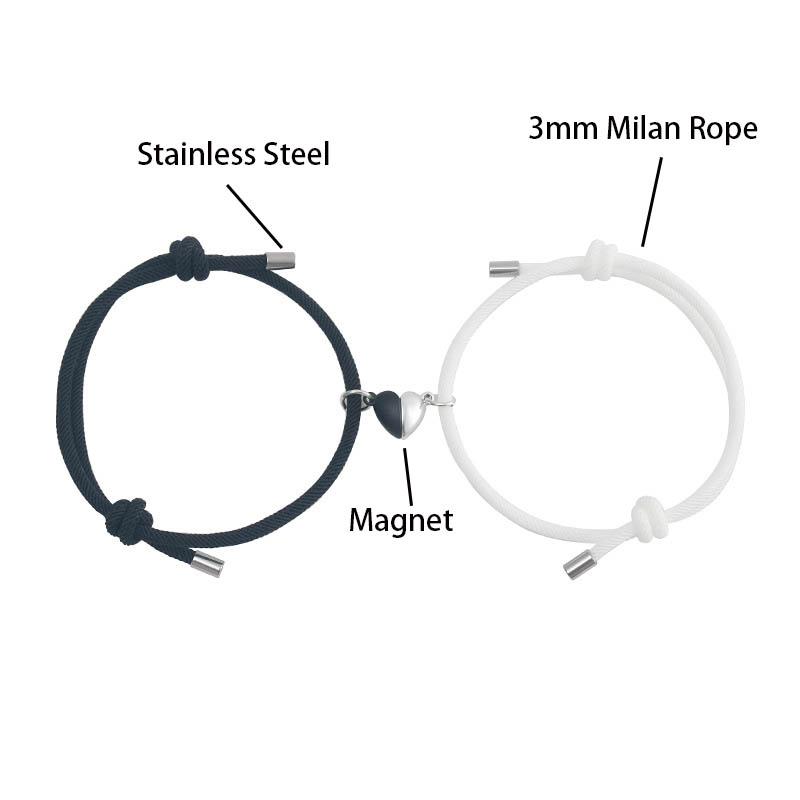 Romantic 2pcs/Pair Magnet Couple Bracelet Adjustable Matching Braclet Rope Black White Heart Magentic Braslet Gift For Lover