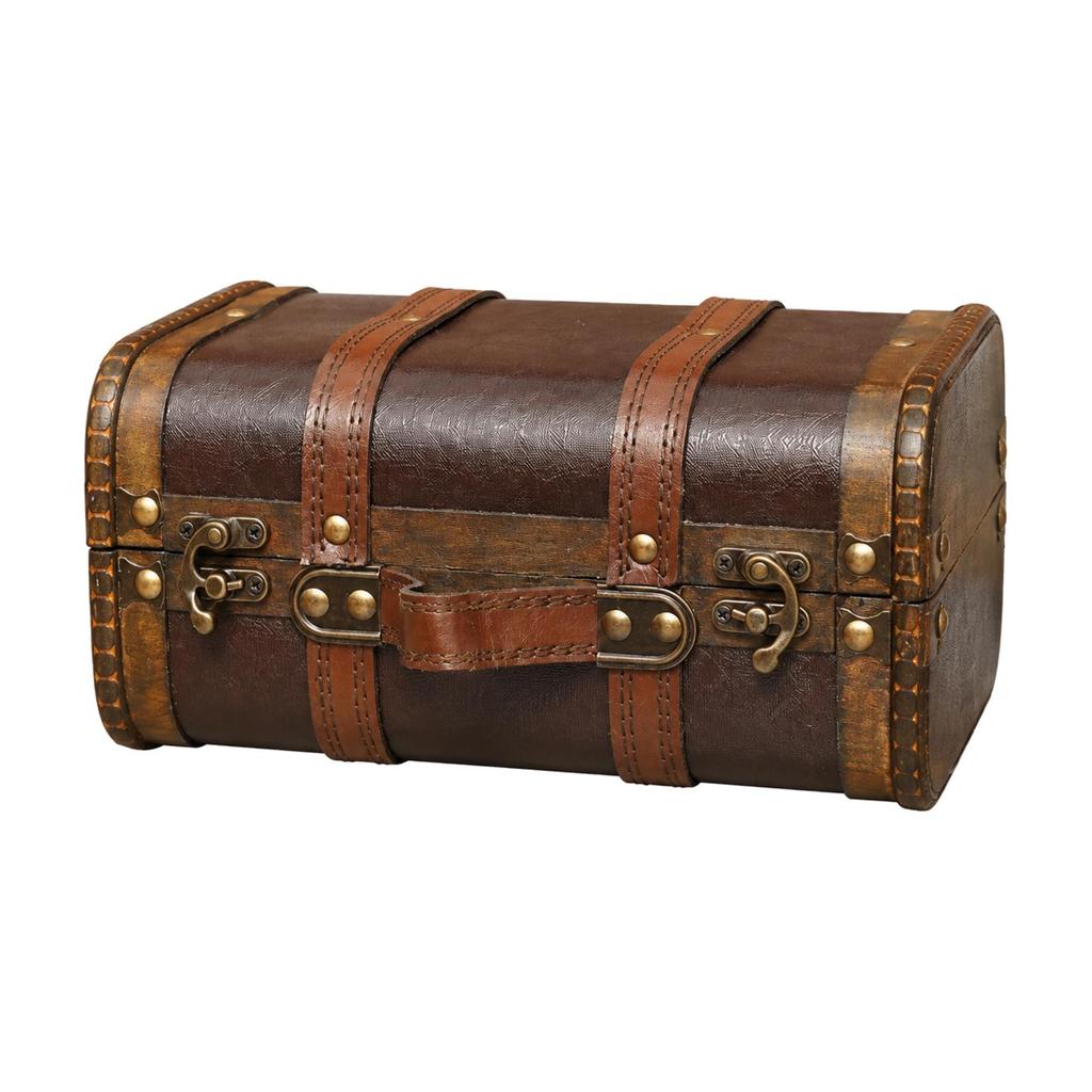 VintageStyle Handheld Storage Trunk AntiqueThemed Wood Frame with Faux Leather