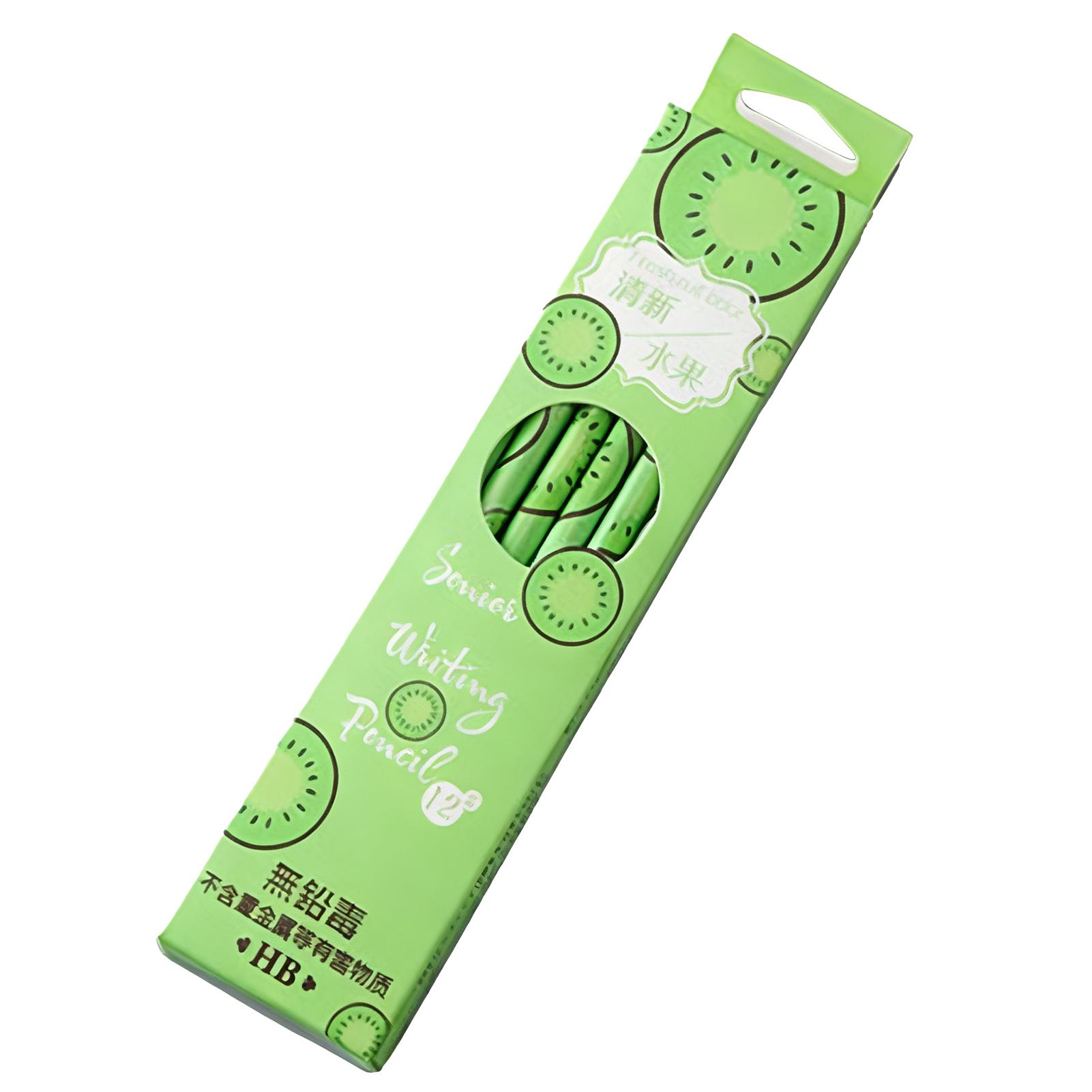 

12 шт. Олівці HB Стиснена деревна маса Фруктовий візерунок Зручна ручка Кругла форма Гумка на кінці Персоналізовані олівці Green