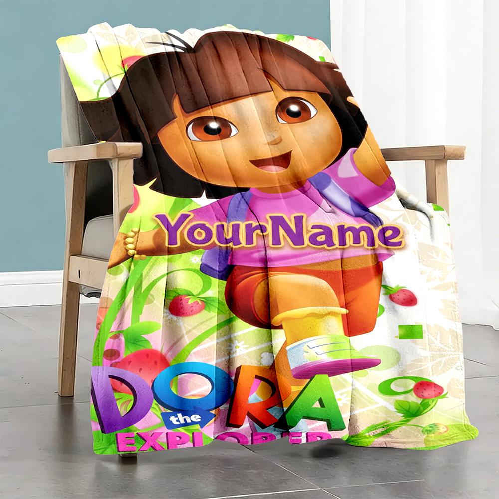 Dora Explorer Customize Text Blanket Multi-purpose Personalized Blanket Ultra-Soft Suitable for Couch Living Room Bedding Home Decor for All Occasions